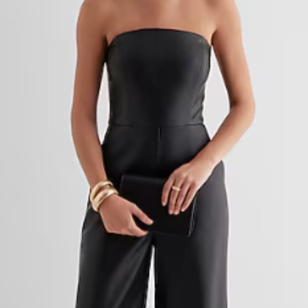NWT Express Faux Leather Wide Leg Jumpsuit